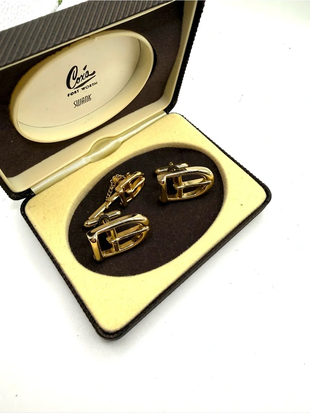 SWANK Gold-Tone Buckle Cufflinks Matching Tie Tack Set